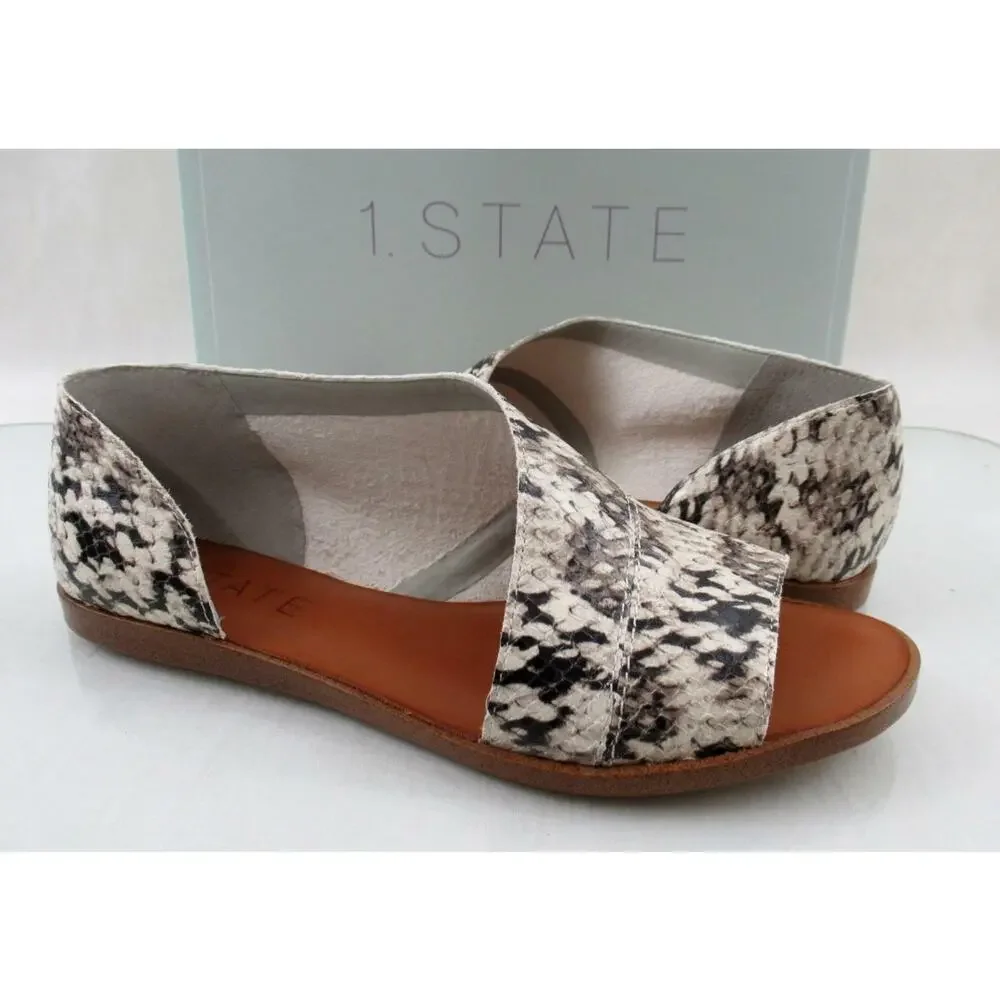 1.State Celvin Slide D'Orsay Flat Sandals Roccia Snake Print Leather Size 7